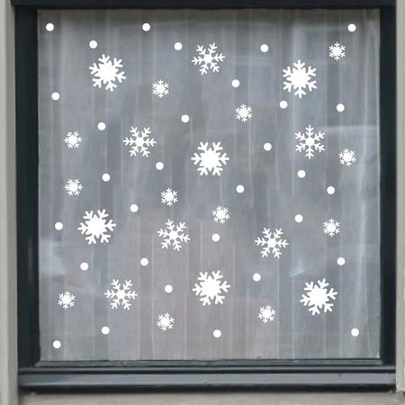 Raamsticker Kerst Sneeuwvlokken 60 Stuks WIT | Kerst raamdecoratie | Raamstickers Kerstmis
